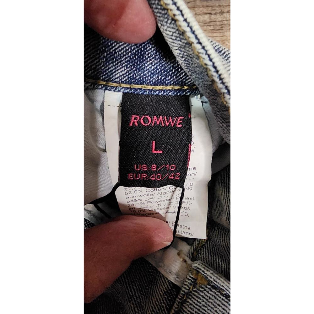 Romwe Women’s Rave Jeans Size L 8/10 Strappy Light Blue Denim 2073 - Picture 4 of 8